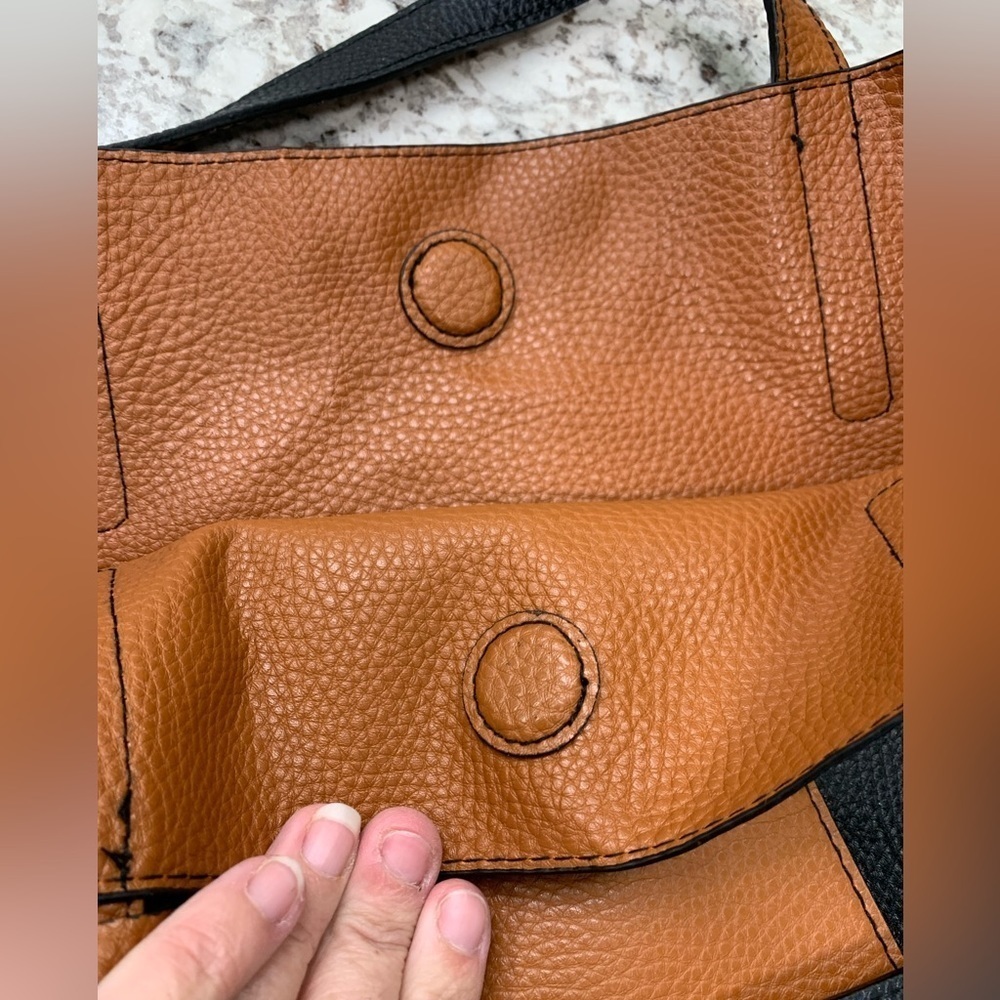 Black and Brown Tote with Attached Mini Bag Faux Leather‎ EUC - Picture 12 of 12